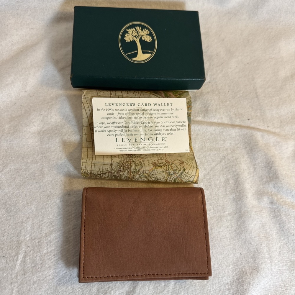Levenger‎ Pebbled Saddle Brown Fine Leather ID Credit Card Wallet NEW In Box